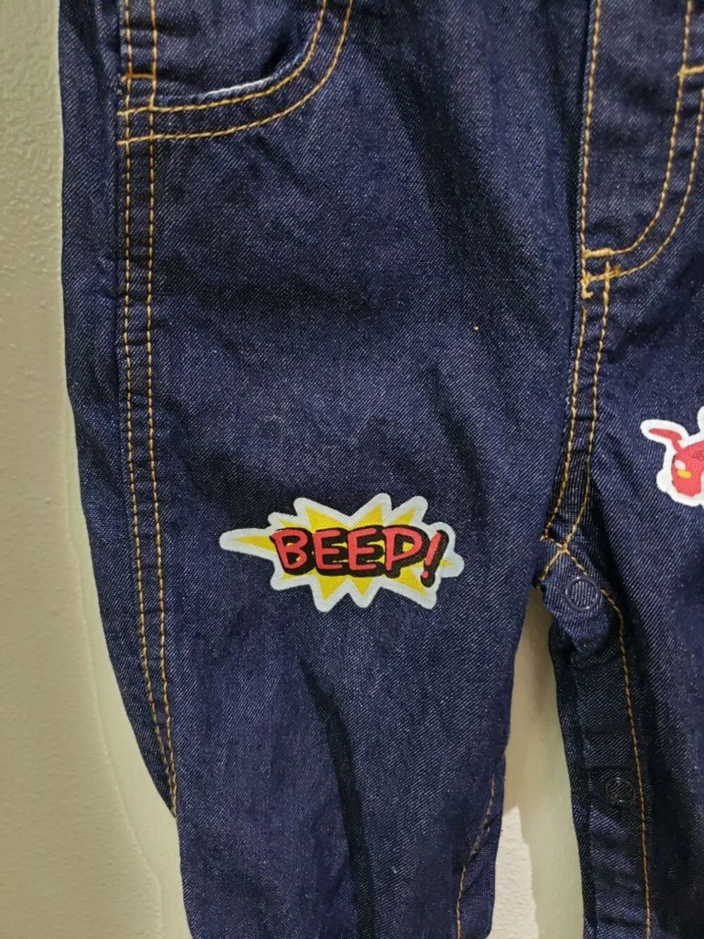 Boys Rock 100% cotton, plaid cuff, straight leg, Denim Overalls, boy size 18M